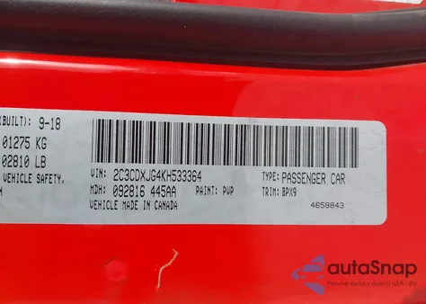 2019 Dodge Charger Sxt Awd из США, поврежденный, VIN 2C3CDXJG4KH533364